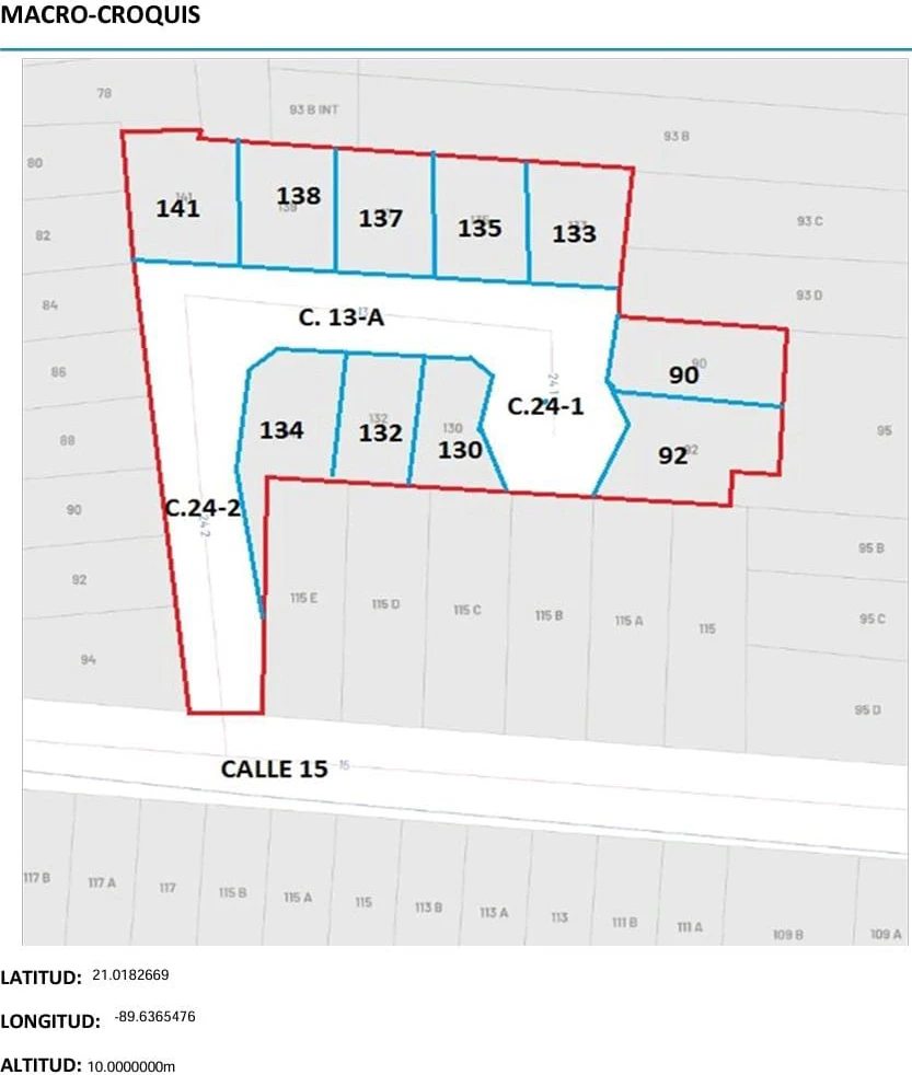 Land for sale for residential construction. CALLE 13-A  # 134   X 21-1 Y 21-2, Mérida. 